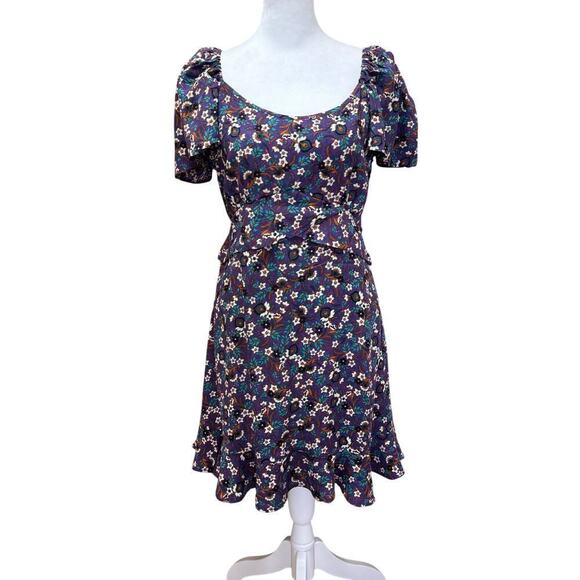 Band of the Free Coraline Purple Floral Crossover Mini Dress Medium. - Picture 4 of 8
